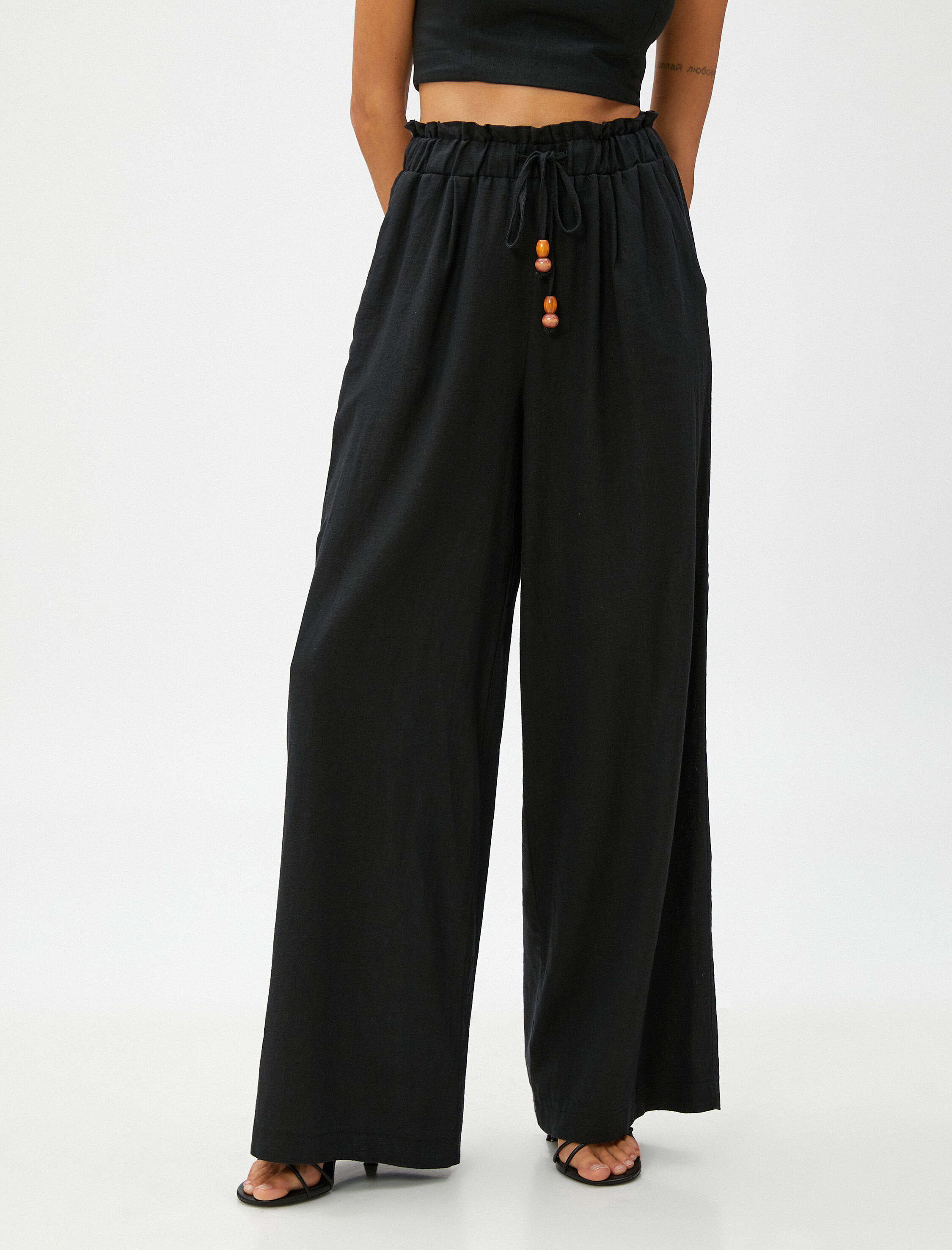   Geniş Paça Pantolon Keten Karışımlı