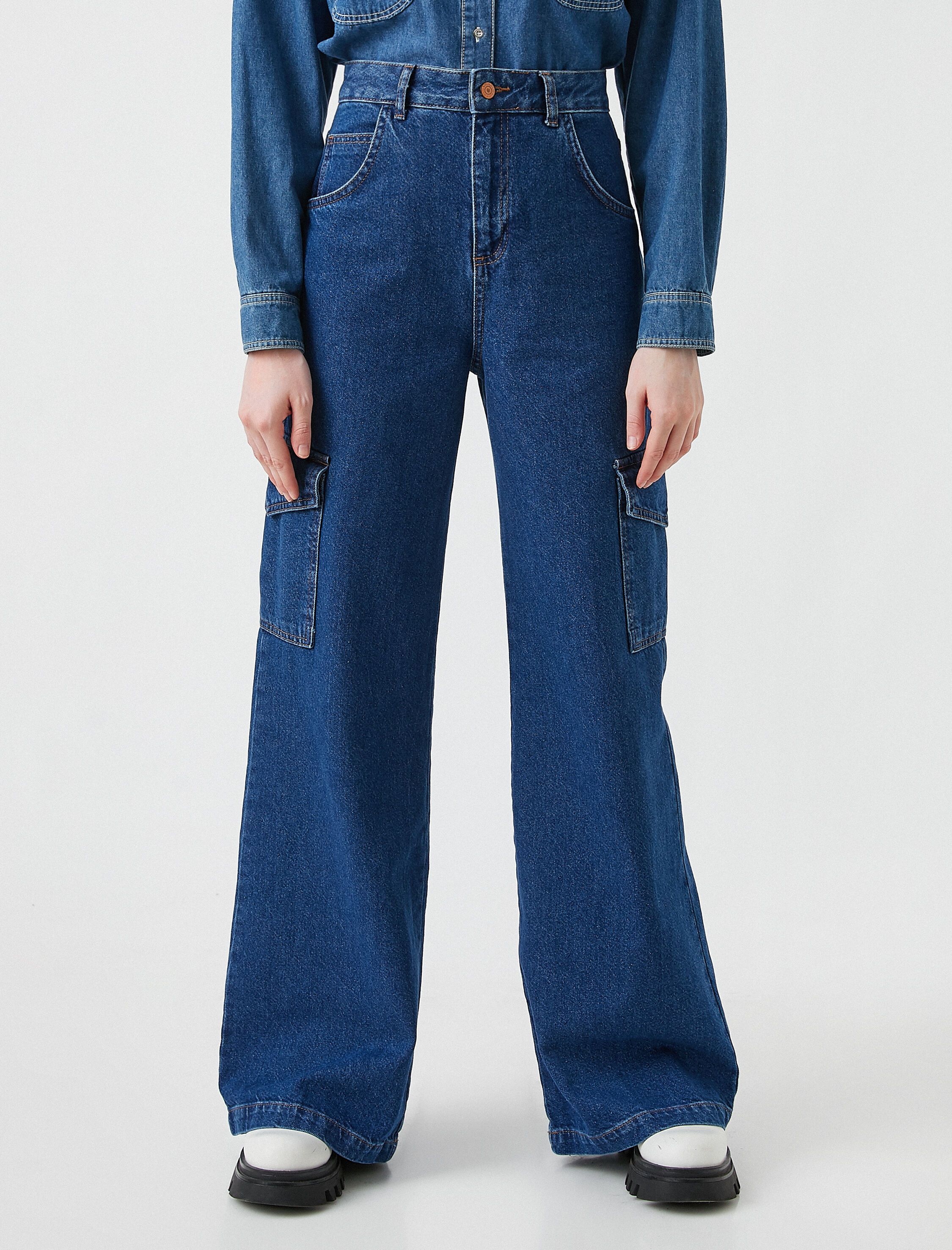   Kargo Cepli Geniş Paça Kot Pantolon - Bianca Jean