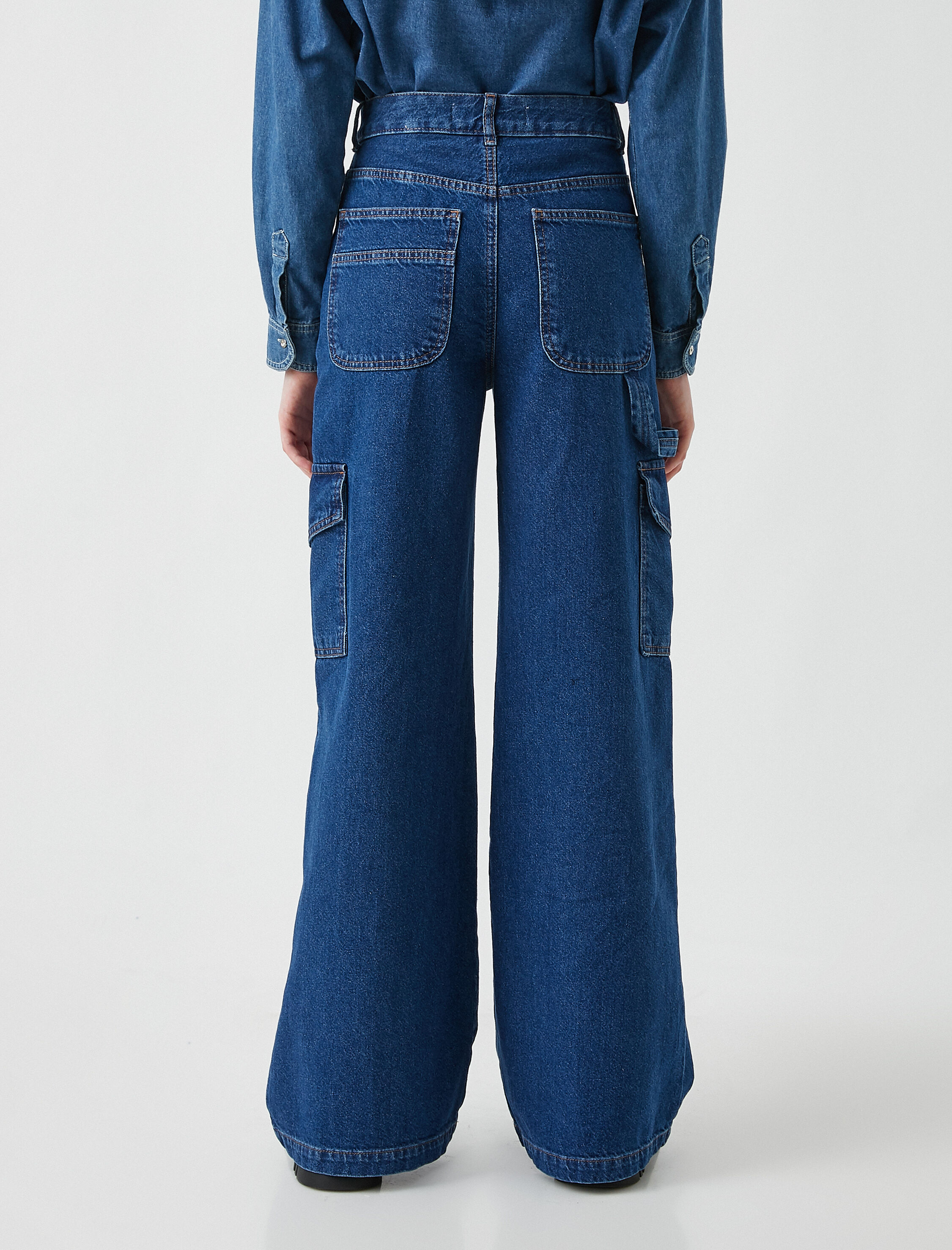   Kargo Cepli Geniş Paça Kot Pantolon - Bianca Jean