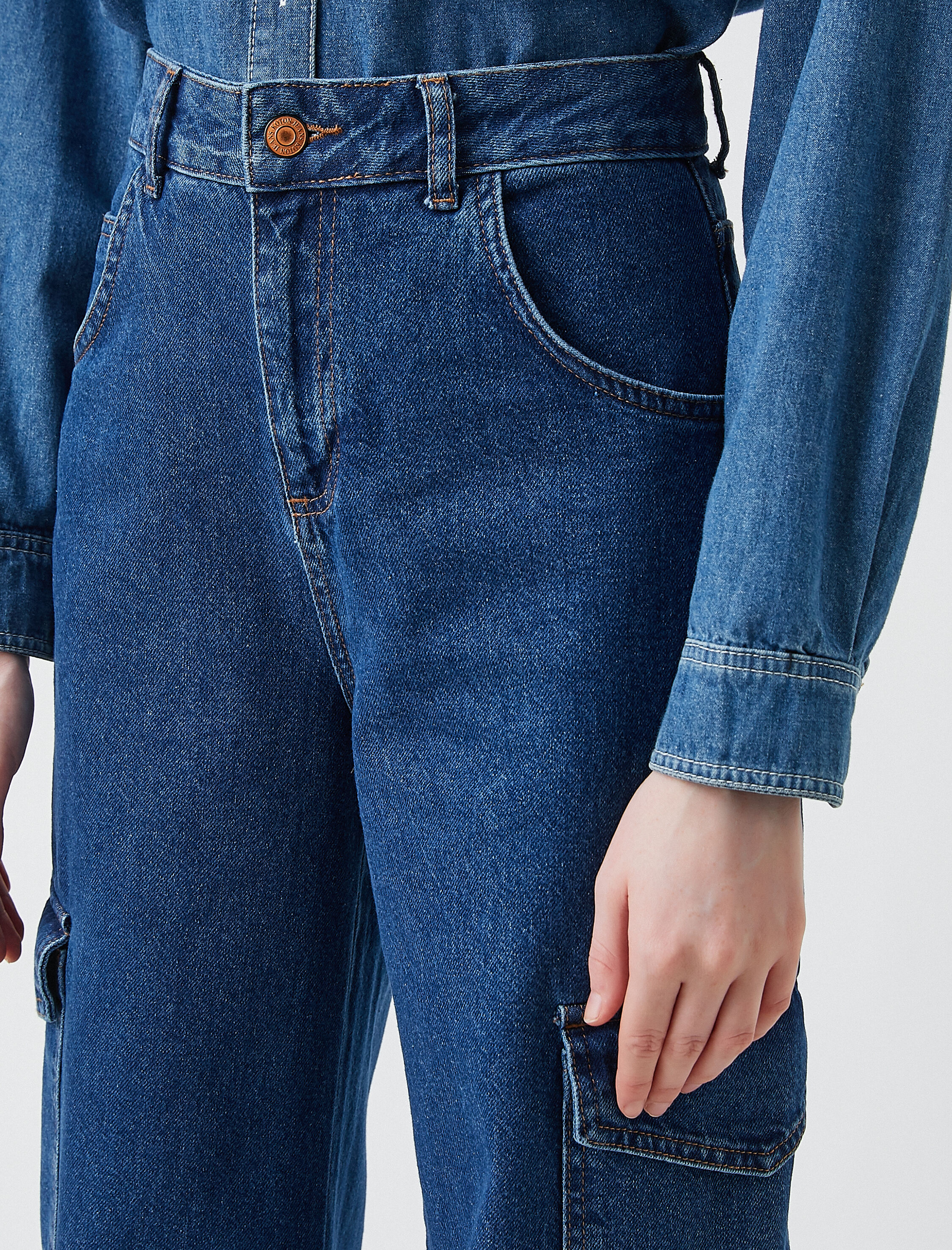   Kargo Cepli Geniş Paça Kot Pantolon - Bianca Jean