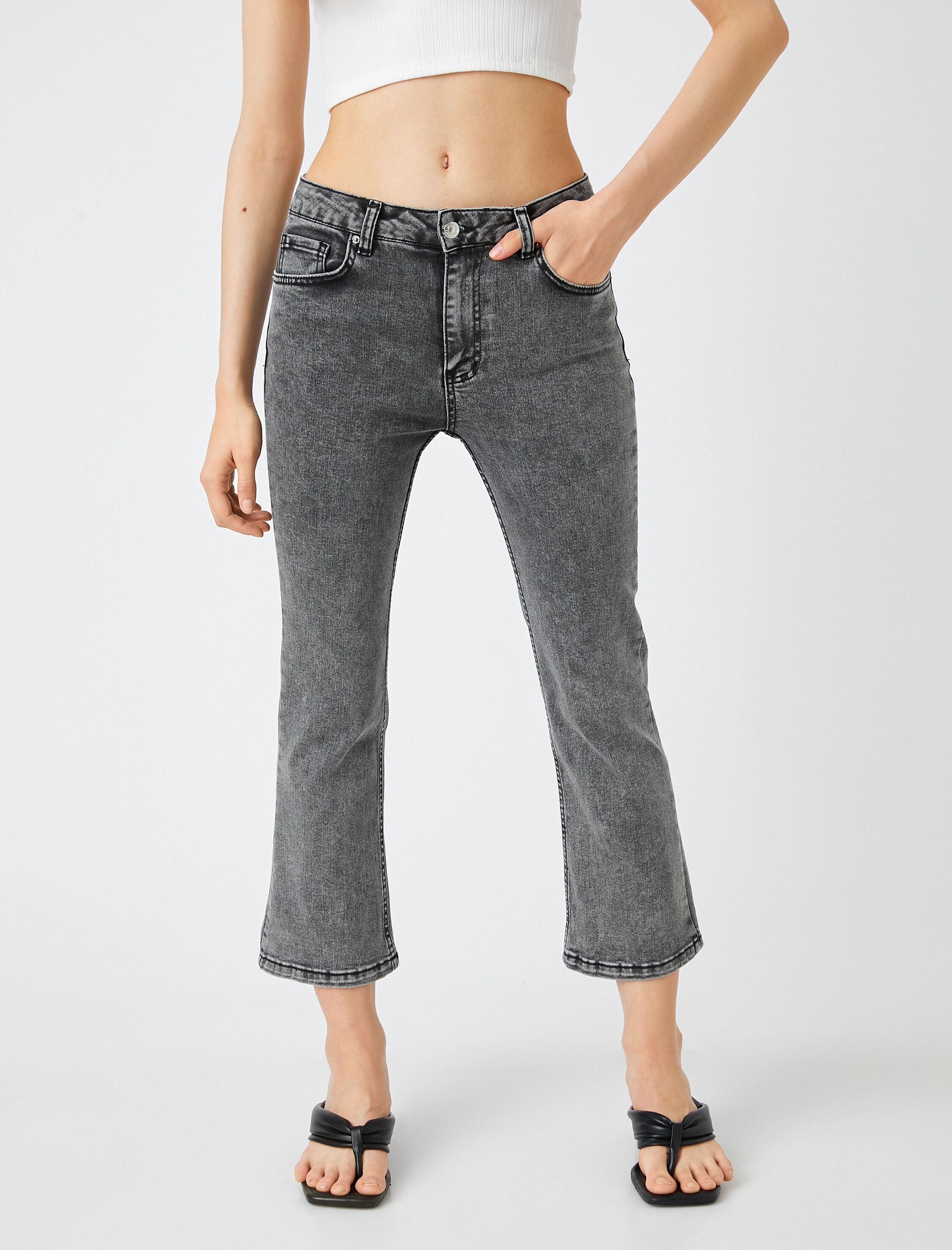 İspanyol Paça Crop Kot Pantolon