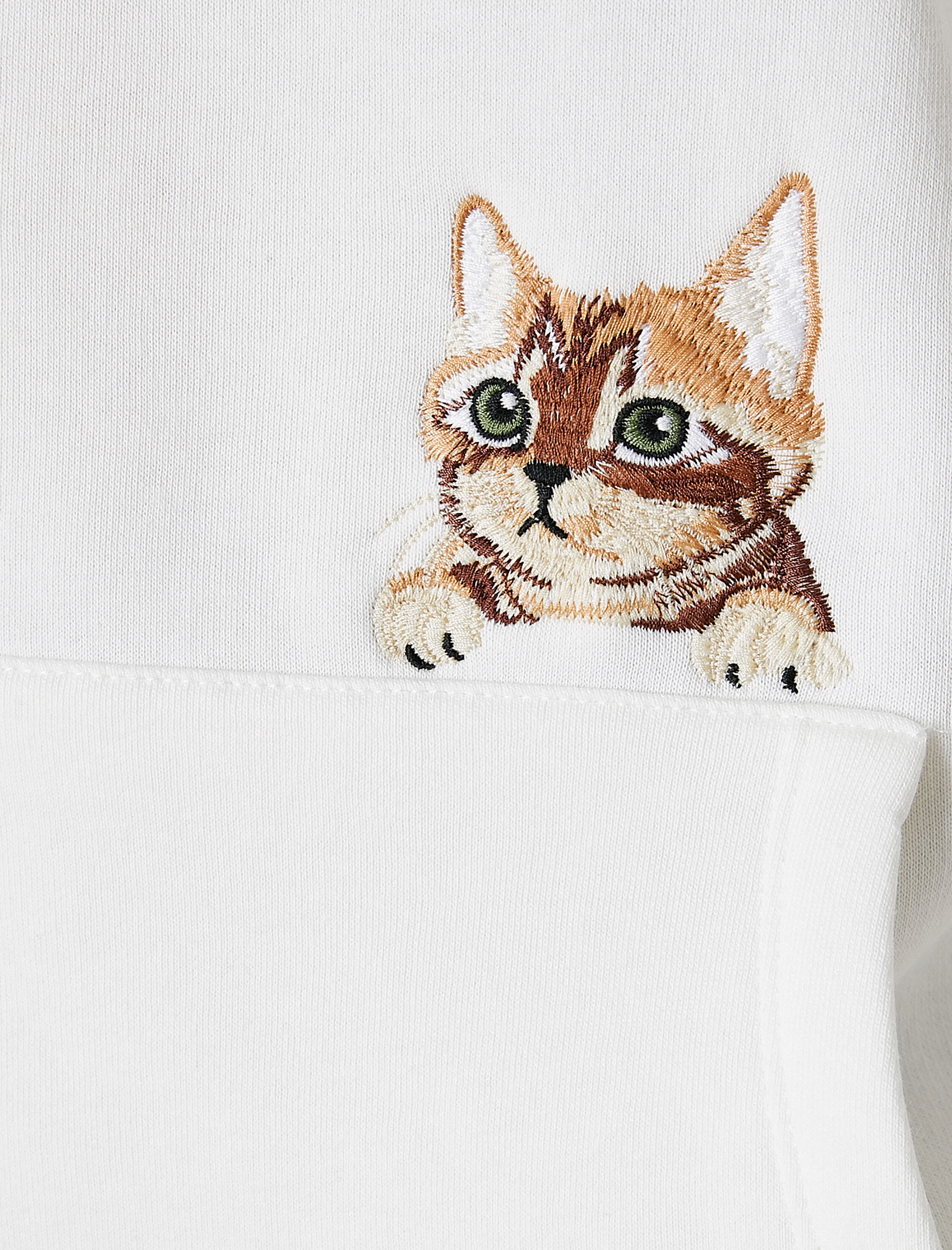   Kedi İşlemeli Sweatshirt Kapüşonlu Uzun Kollu İçi Polarlı