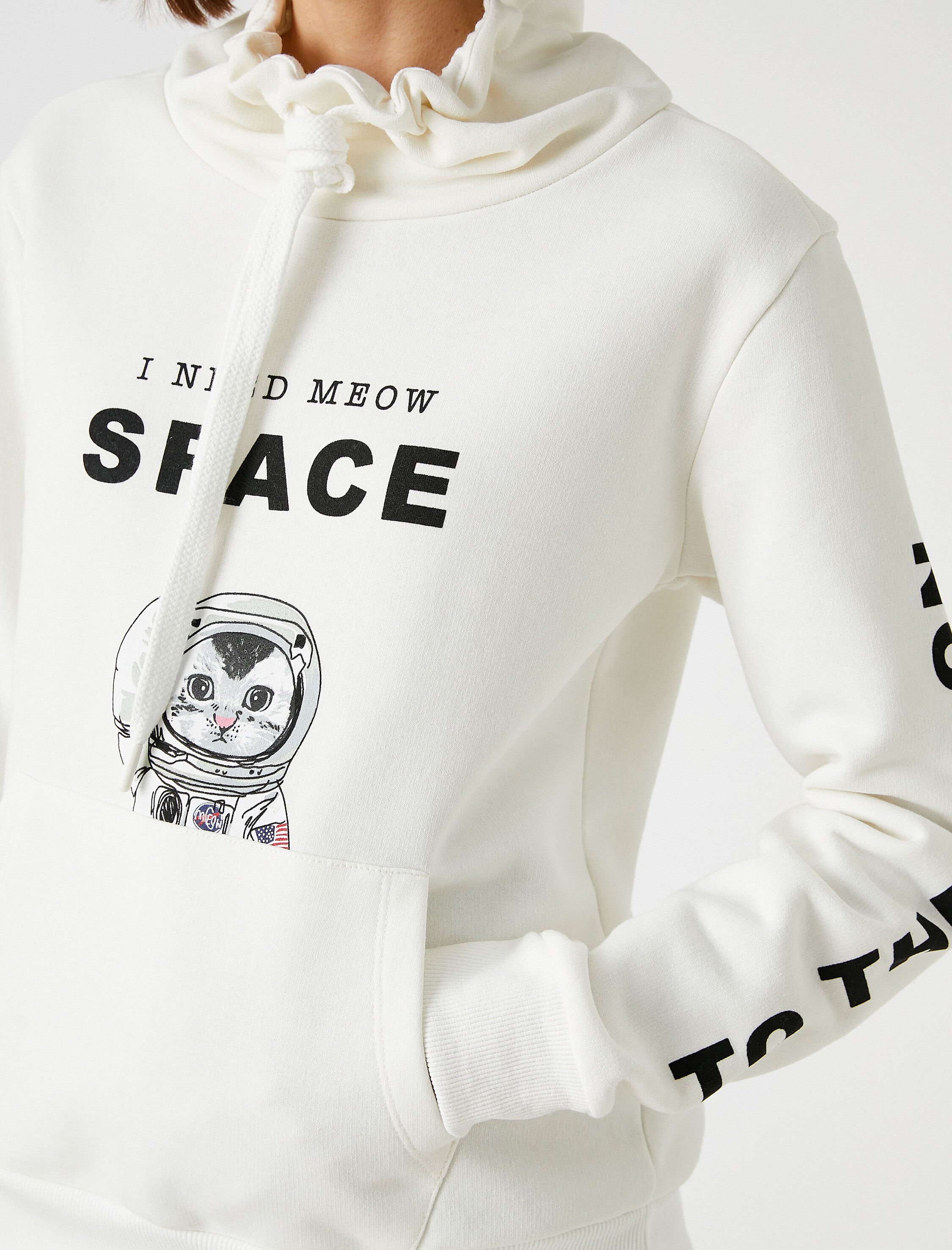   Baskılı Sweatshirt Yaka Detaylı İçi Polarlı