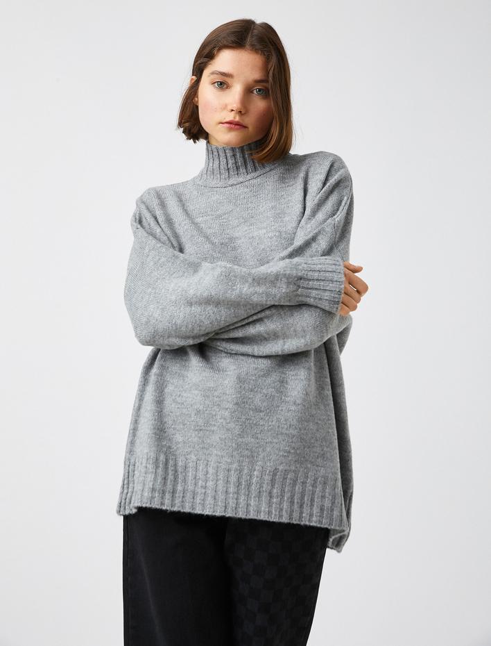  Boğazlı Dokuma Tunik Uzun Kollu