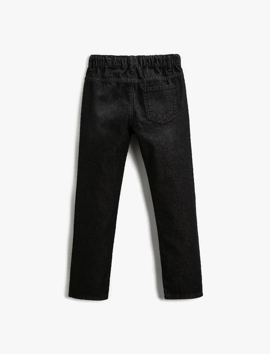  Erkek Çocuk Kot Pantolon Rahat Kesim Beli Bağlamalı Pamuklu Cepli - Loose Jean