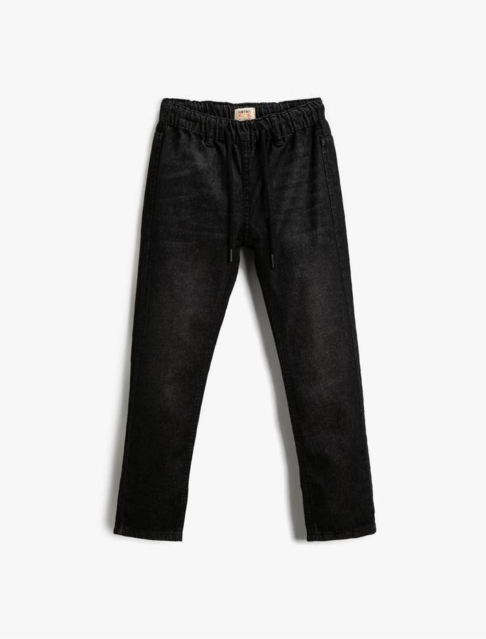 Erkek Çocuk Kot Pantolon Rahat Kesim Beli Bağlamalı Pamuklu Cepli - Loose Jean