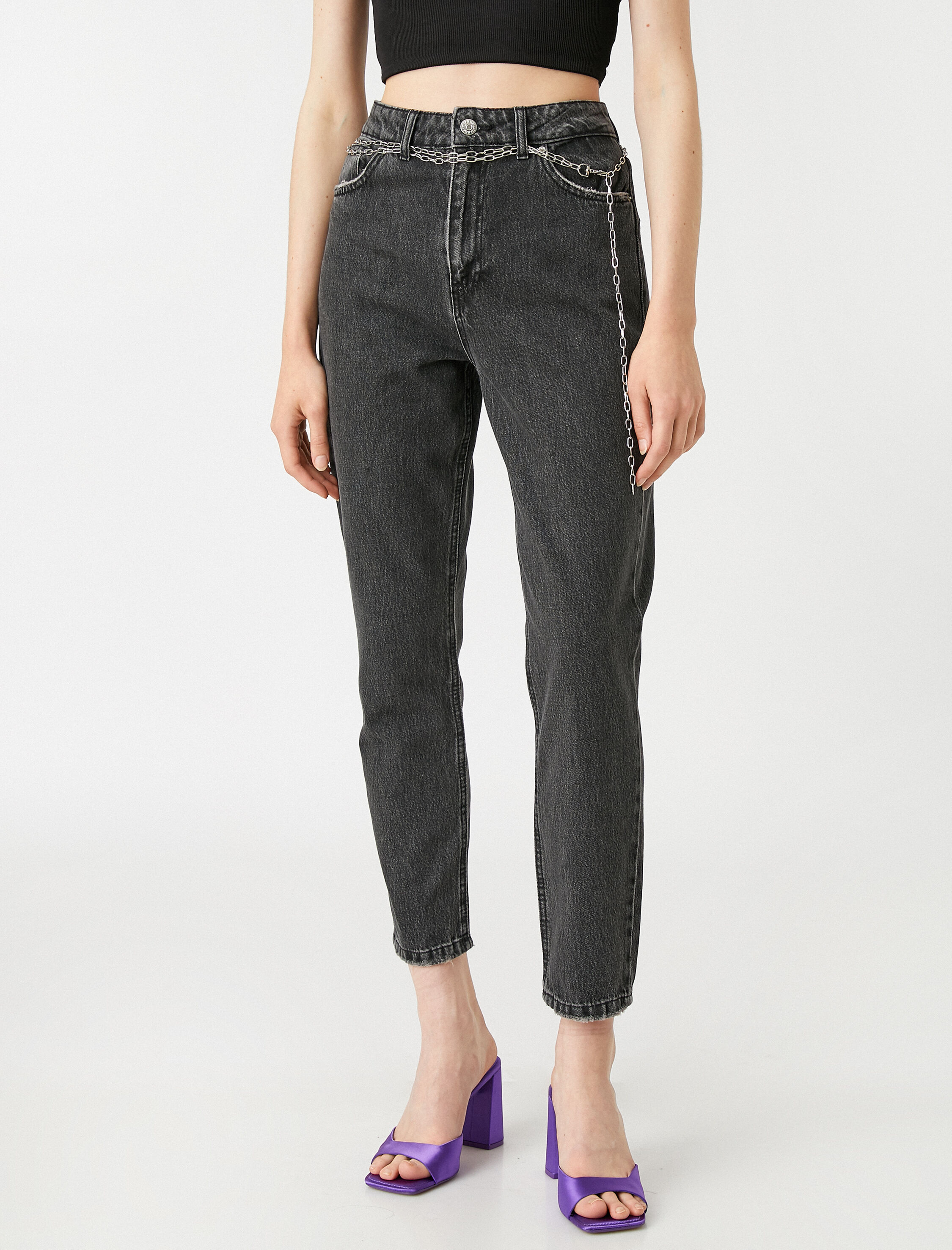   Rahat Kesim Dar Paça Kot Pantolon - Mom Jean