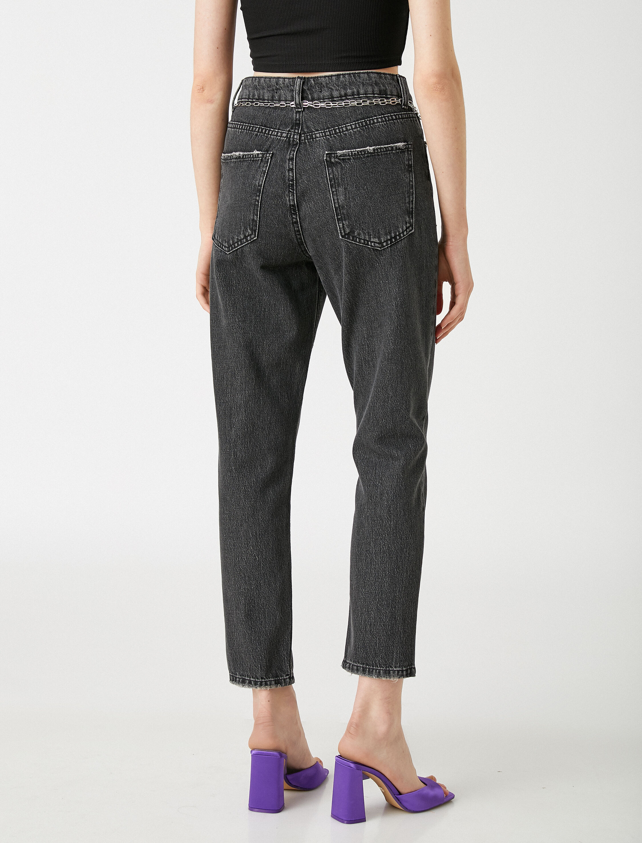   Rahat Kesim Dar Paça Kot Pantolon - Mom Jean