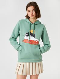 Baskılı Sweatshirt Kapüşonlu Cepli İçi Polarlı