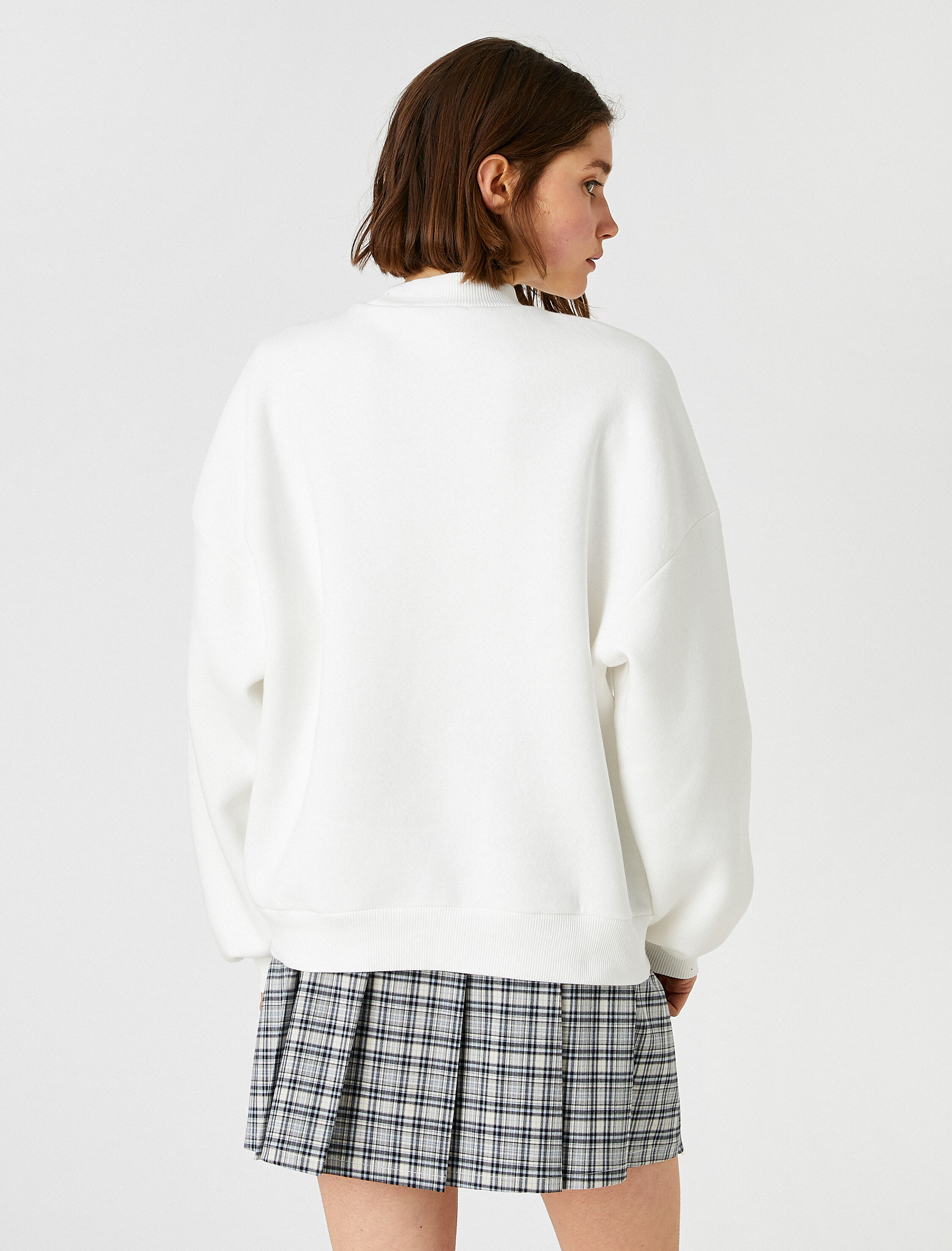   Oversize Yüksek Yaka Sweatshirt Baskılı Uzun Kollu İçi Polarlı