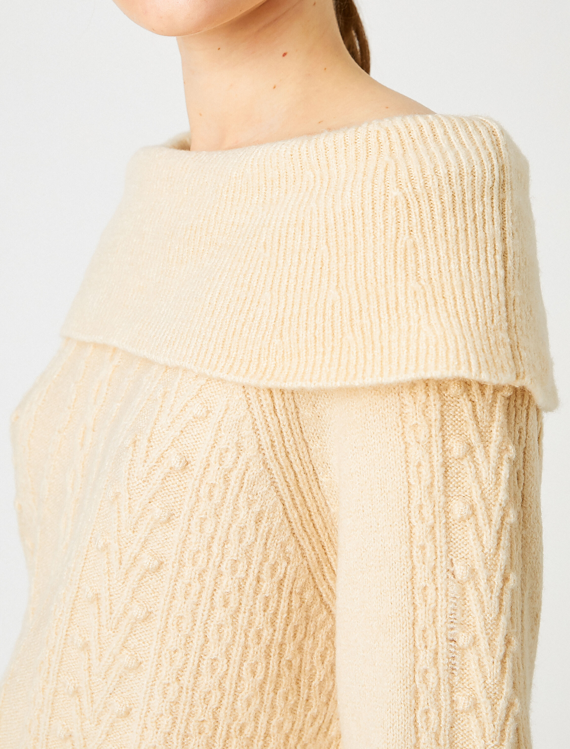   Kayık Yaka Kazak Örgü Detaylı