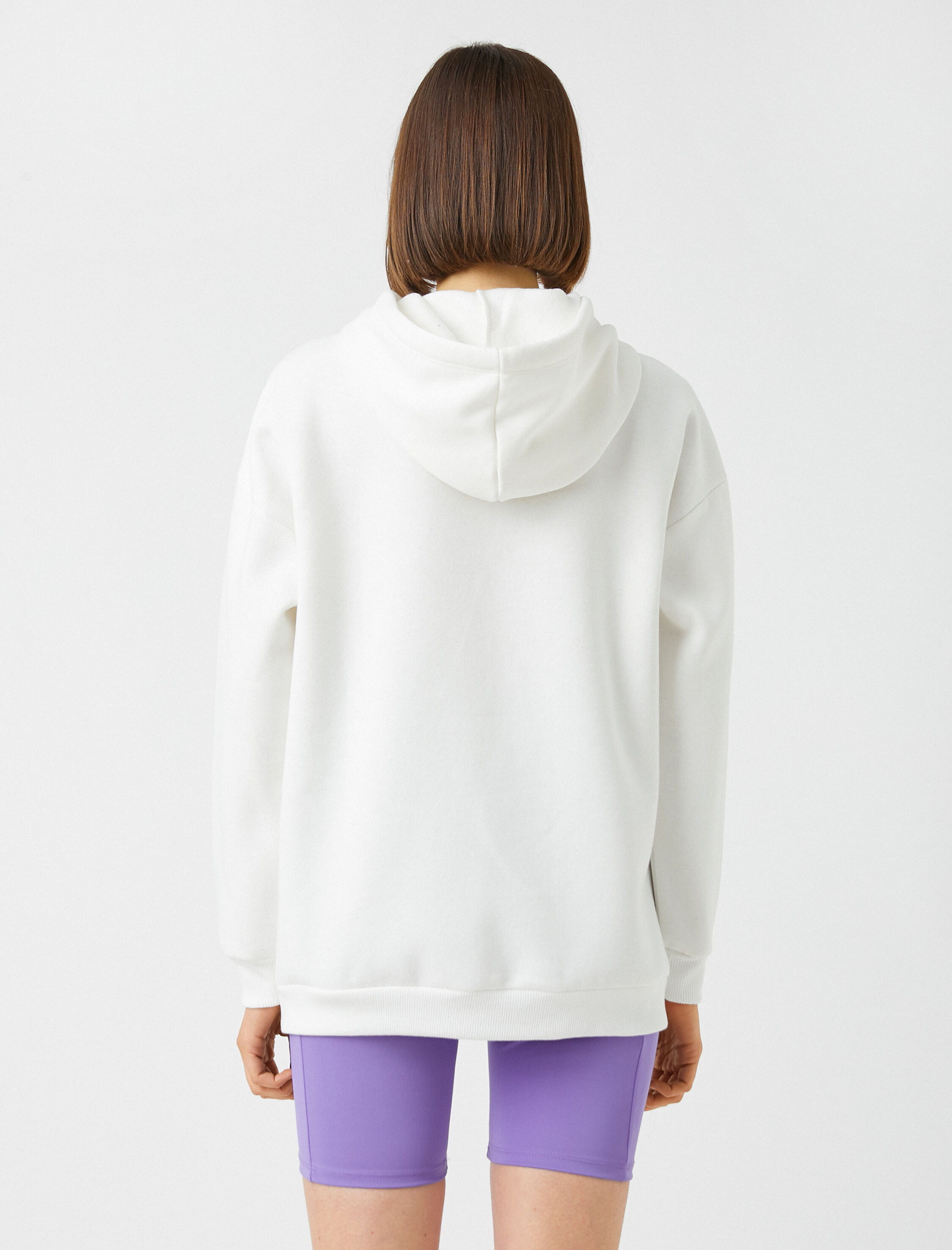   Oversize Baskılı Sweatshirt Kapüşonlu İçi Polarlı