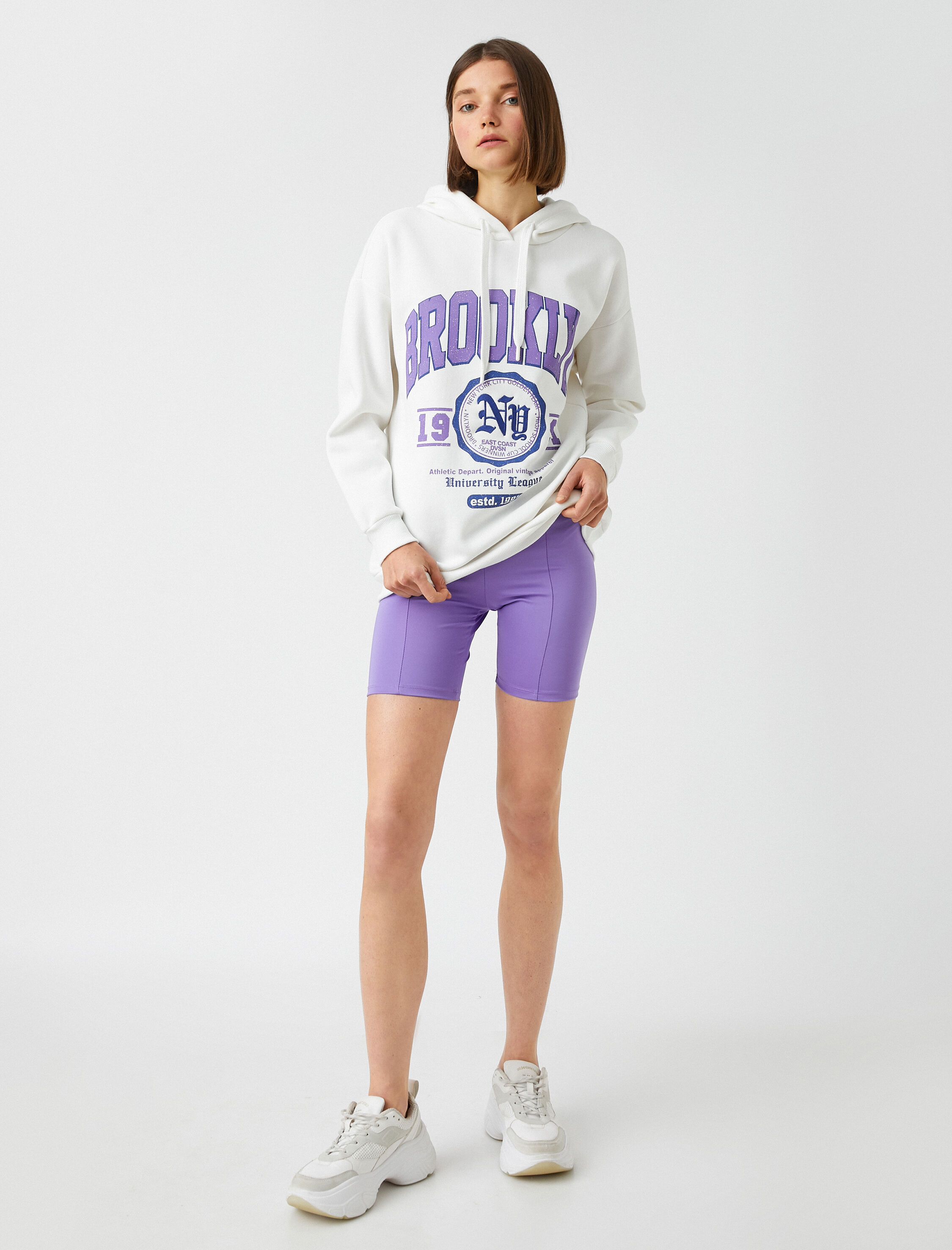   Oversize Baskılı Sweatshirt Kapüşonlu İçi Polarlı