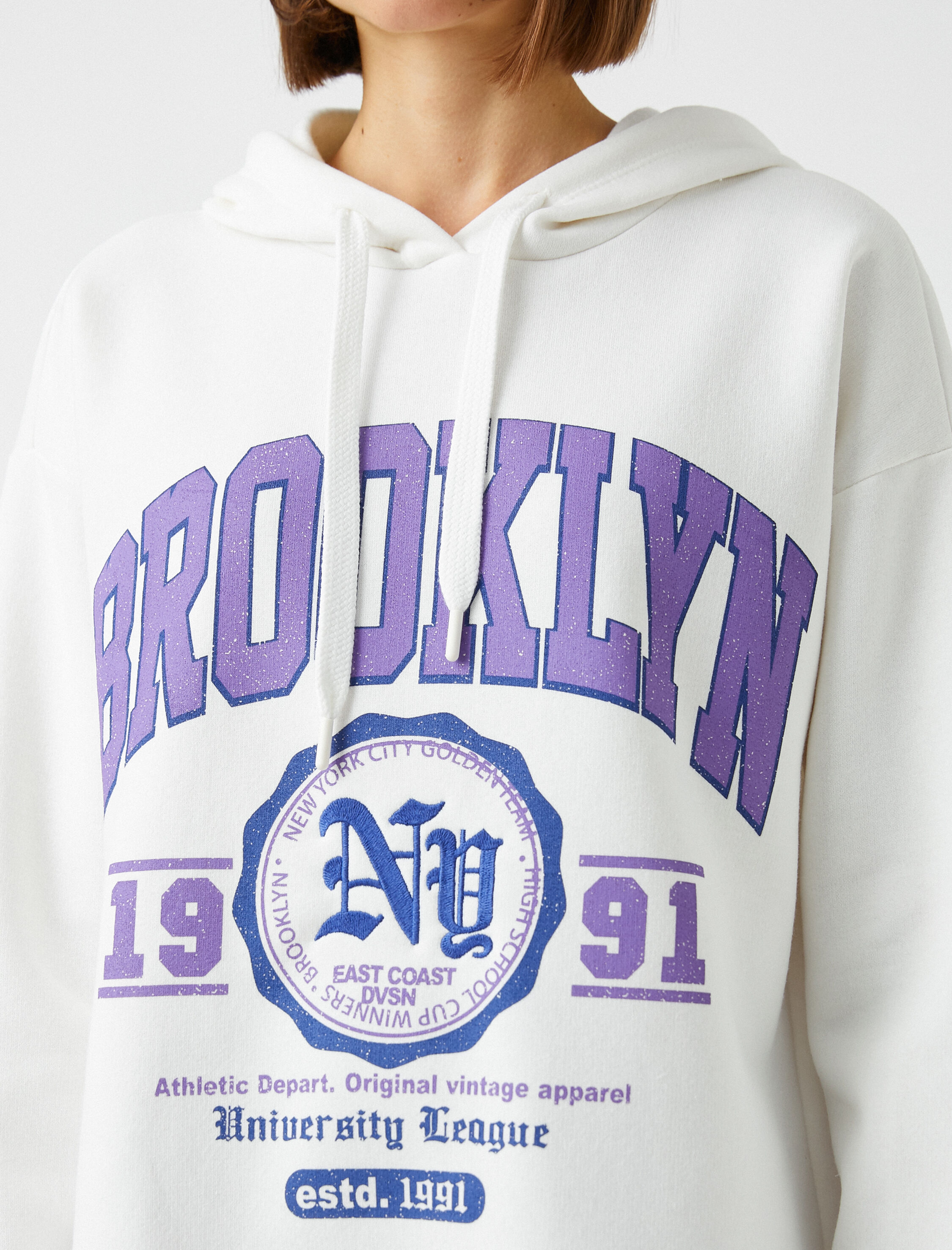   Oversize Baskılı Sweatshirt Kapüşonlu İçi Polarlı