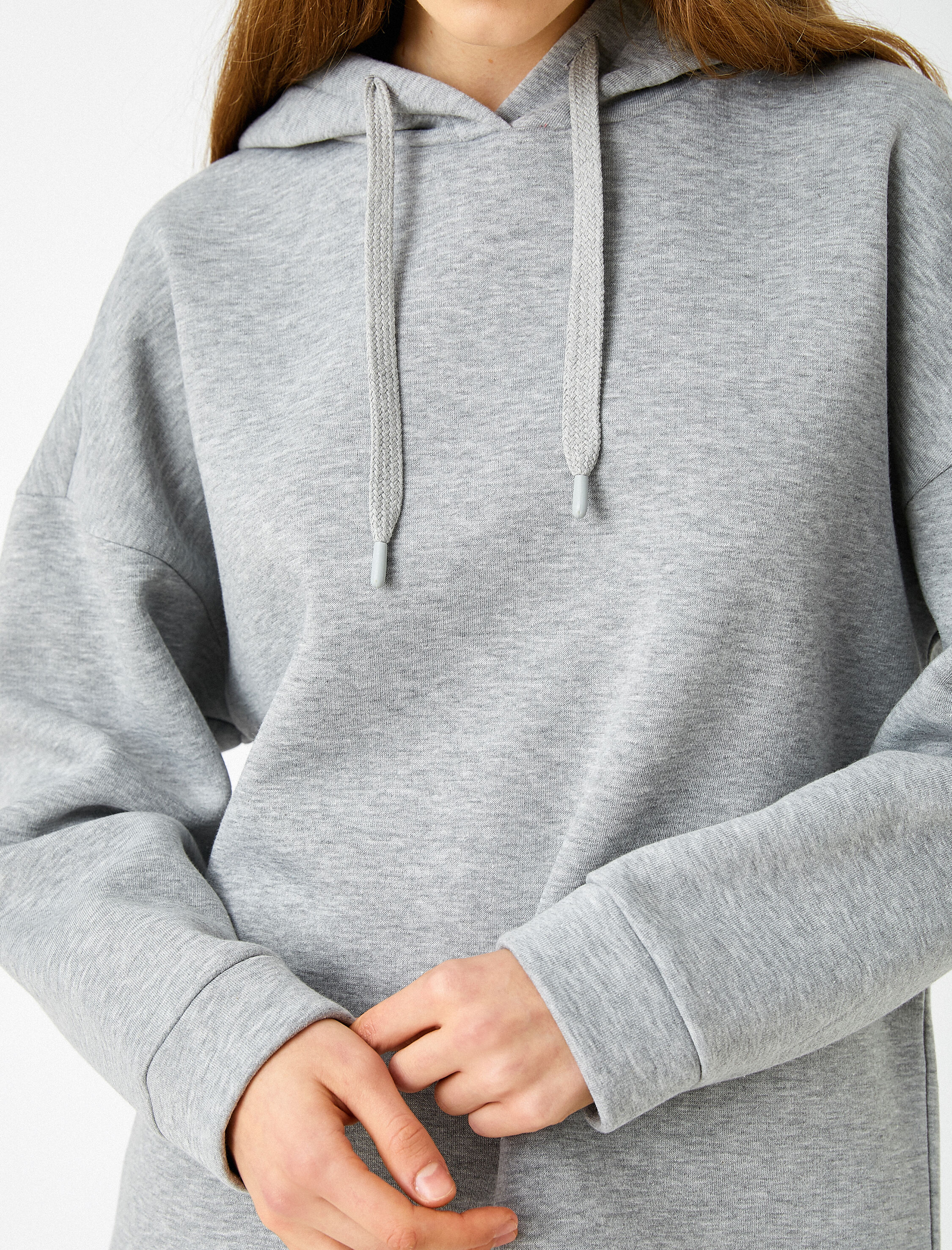   Oversize Basic Sweatshirt Kapüşonlu İçi Polarlı