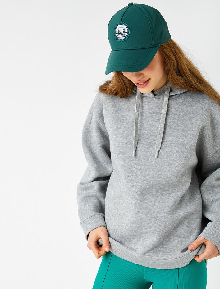  Oversize Basic Sweatshirt Kapüşonlu İçi Polarlı