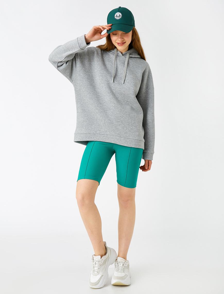   Oversize Basic Sweatshirt Kapüşonlu İçi Polarlı