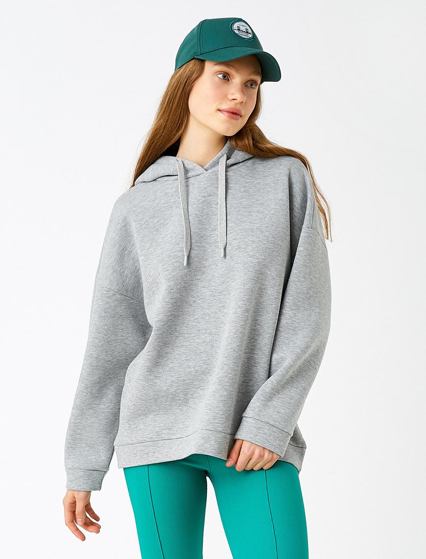   Oversize Basic Sweatshirt Kapüşonlu İçi Polarlı