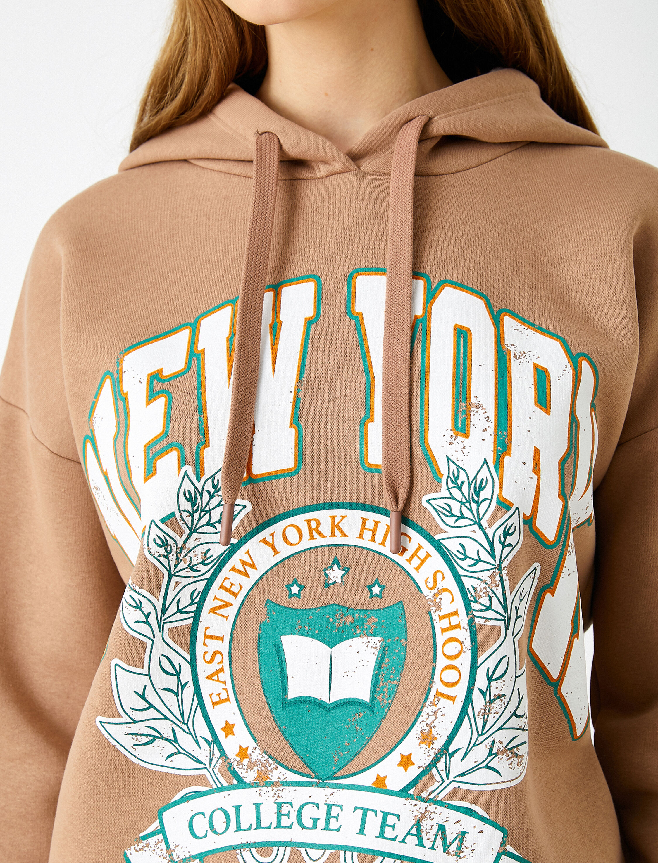   Baskılı Kapüşonlu Kolej Sweatshirt İçi Polarlı