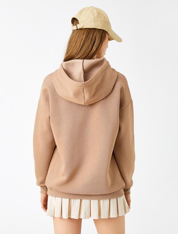   Baskılı Kapüşonlu Kolej Sweatshirt İçi Polarlı