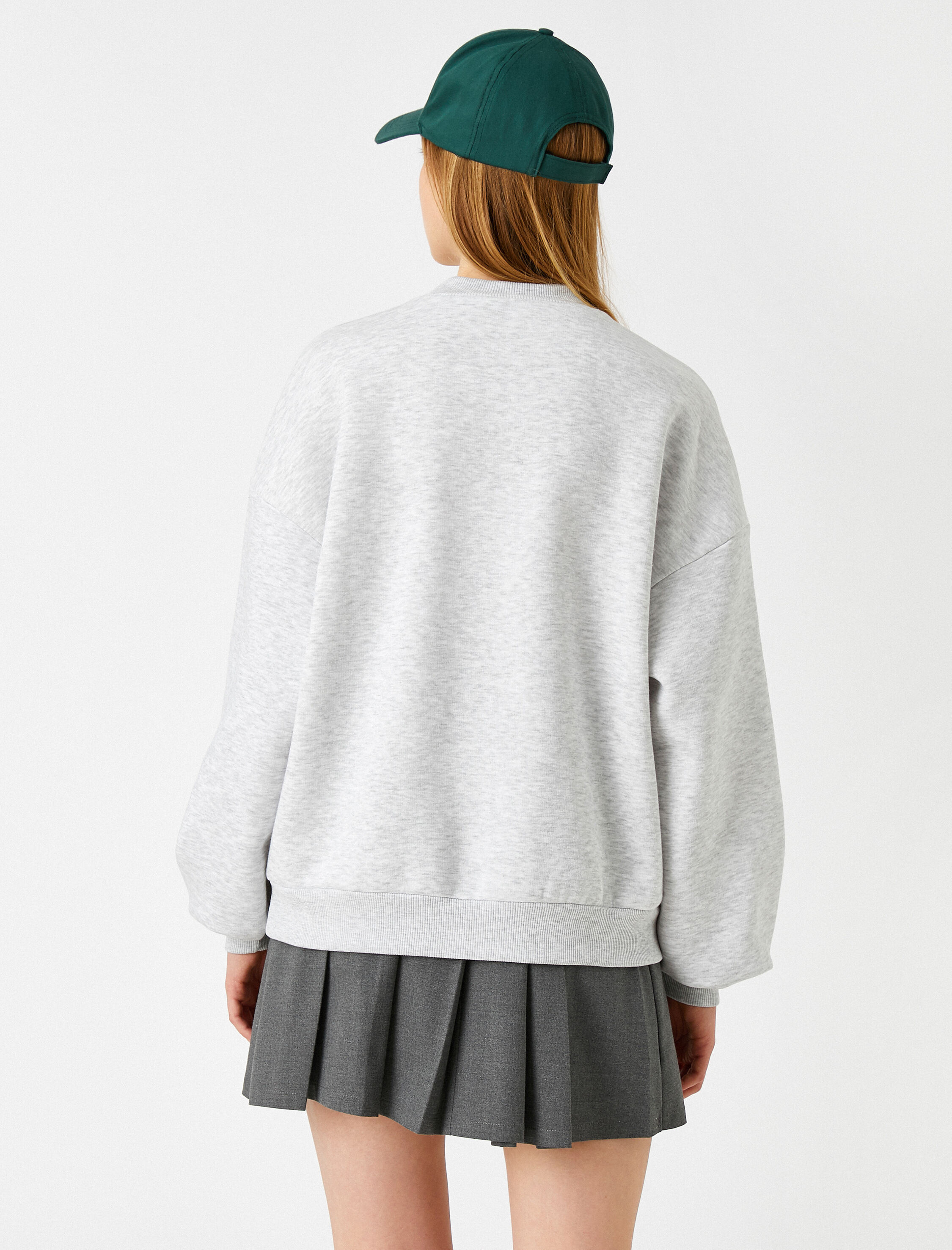 Oversize Kolej Sweatshirt Baskılı Bisiklet Yaka İçi Polarlı