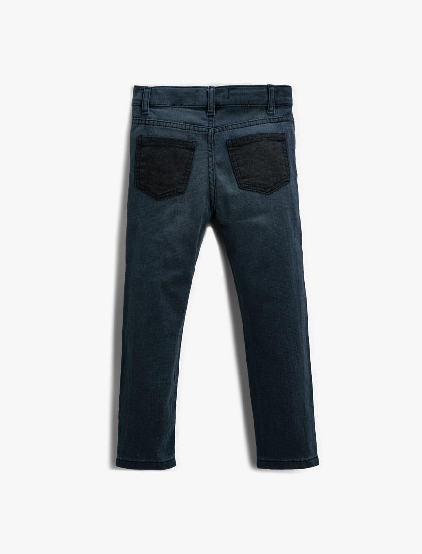  Erkek Çocuk Kot Pantolon Düğmeli Cepli - Regular Jean