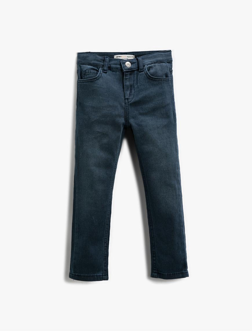  Erkek Çocuk Kot Pantolon Düğmeli Cepli - Regular Jean