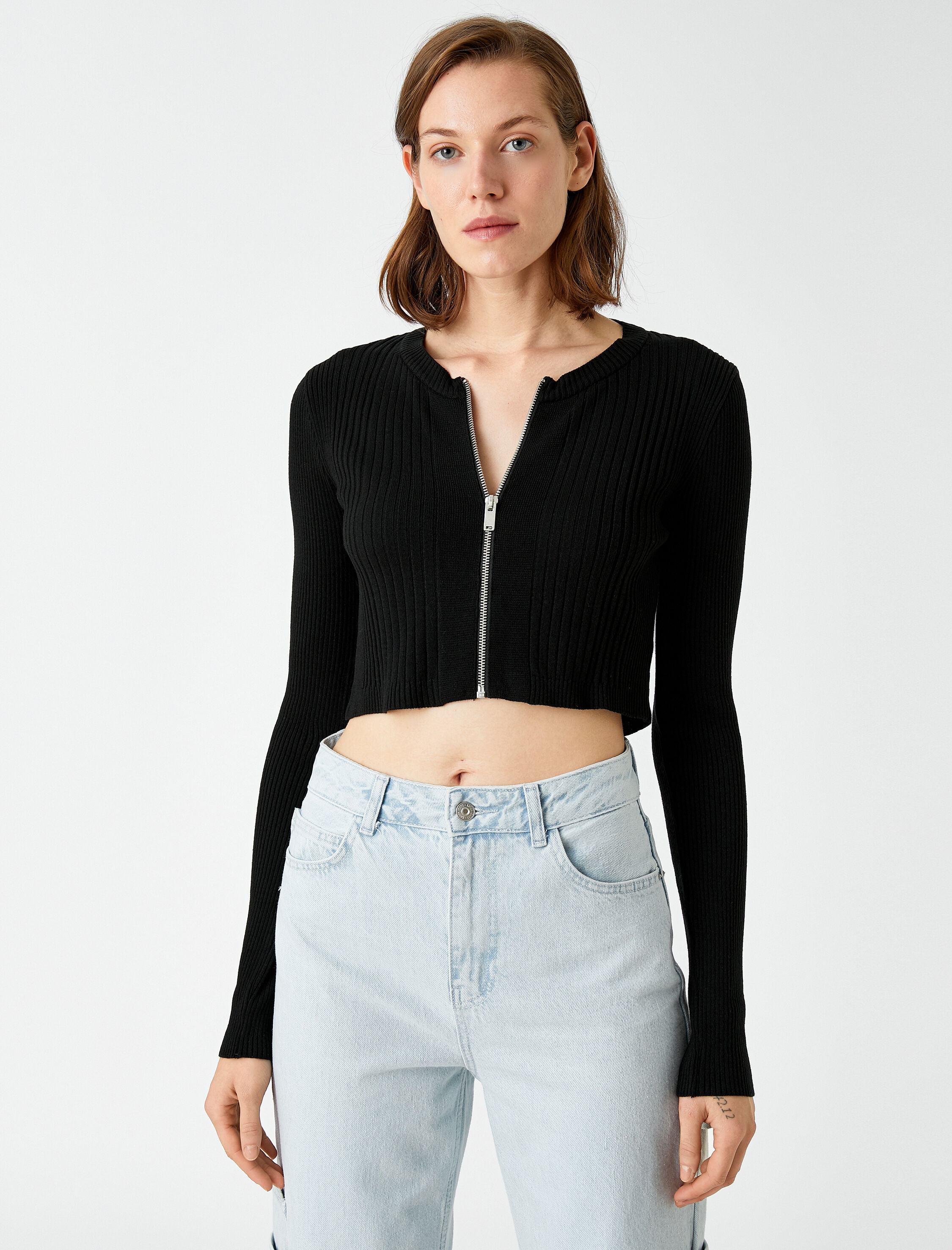   Crop Hırka Fermuarlı