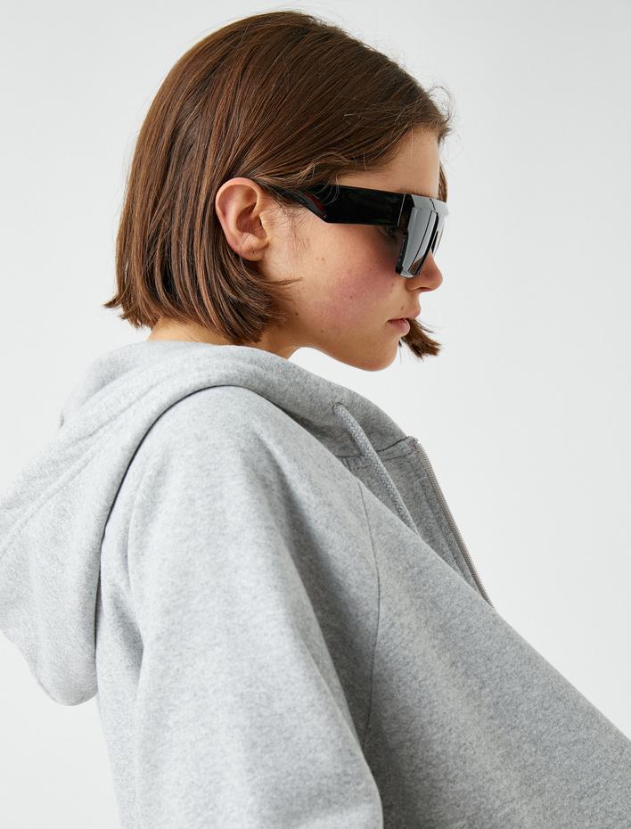  Oversize Fermuarlı Sweatshirt Kapüşonlu Cepli İçi Polarlı
