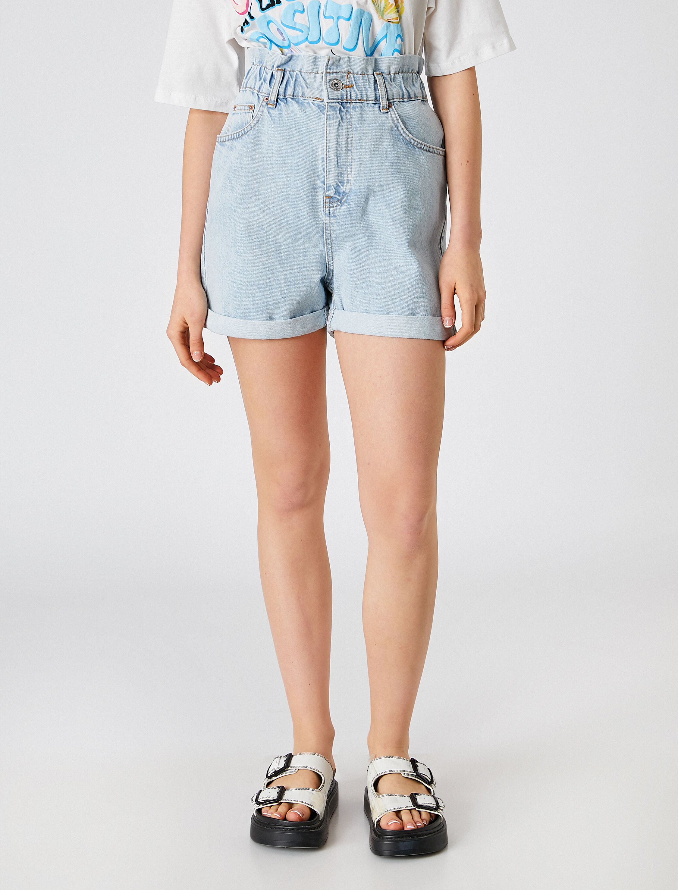   Kot Şort Yüksek Bel Cepli