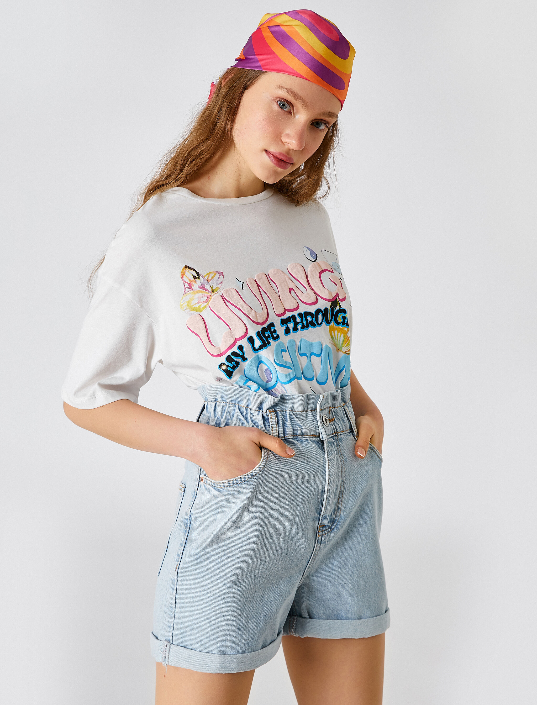   Kot Şort Yüksek Bel Cepli