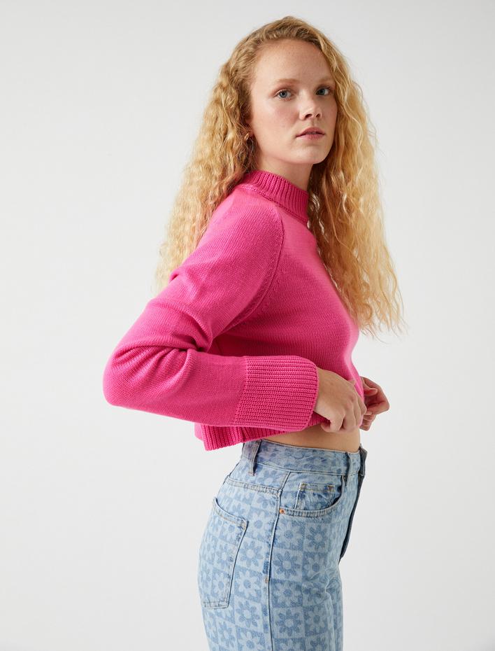  Dik Yaka Crop Triko Kazak Kaşmir Dokulu