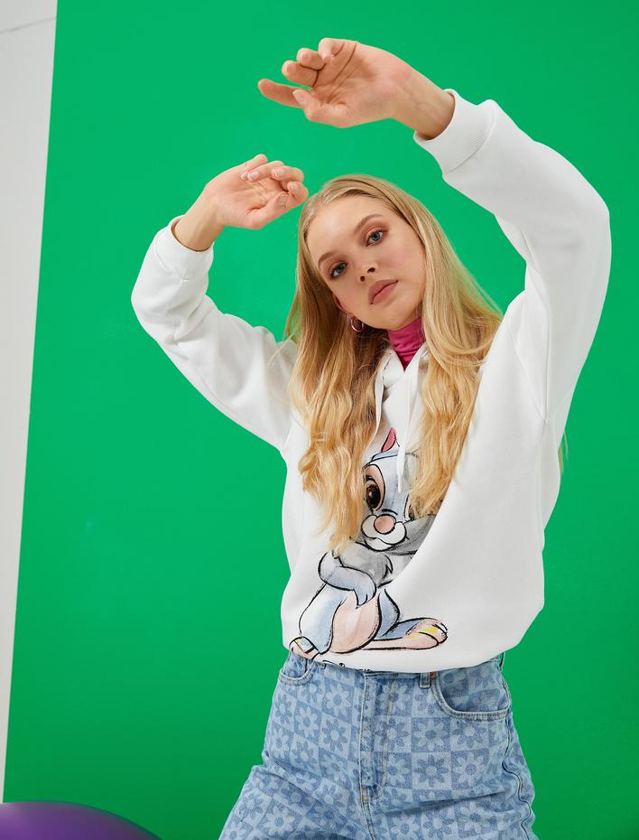  Oversize Baskılı Kapüşonlu Sweatshirt Disney Lisanslı İçi Polarlı