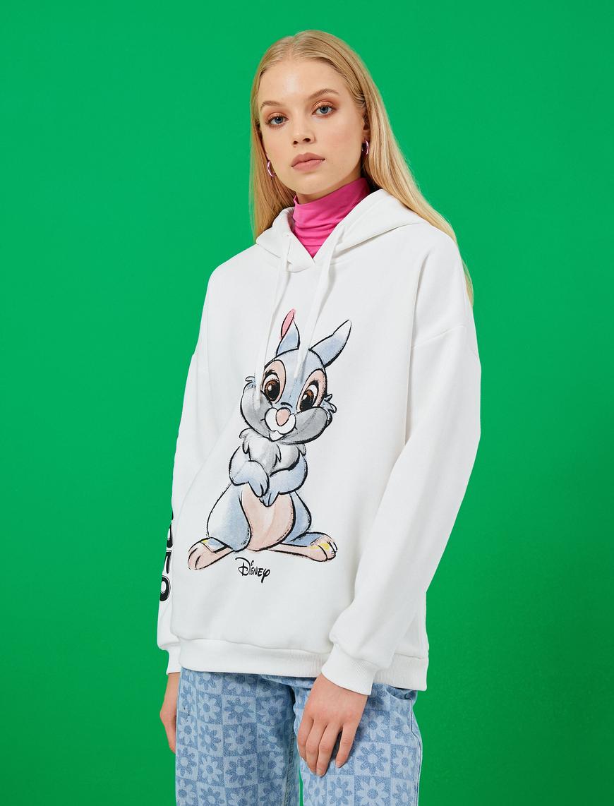   Oversize Baskılı Kapüşonlu Sweatshirt Disney Lisanslı İçi Polarlı