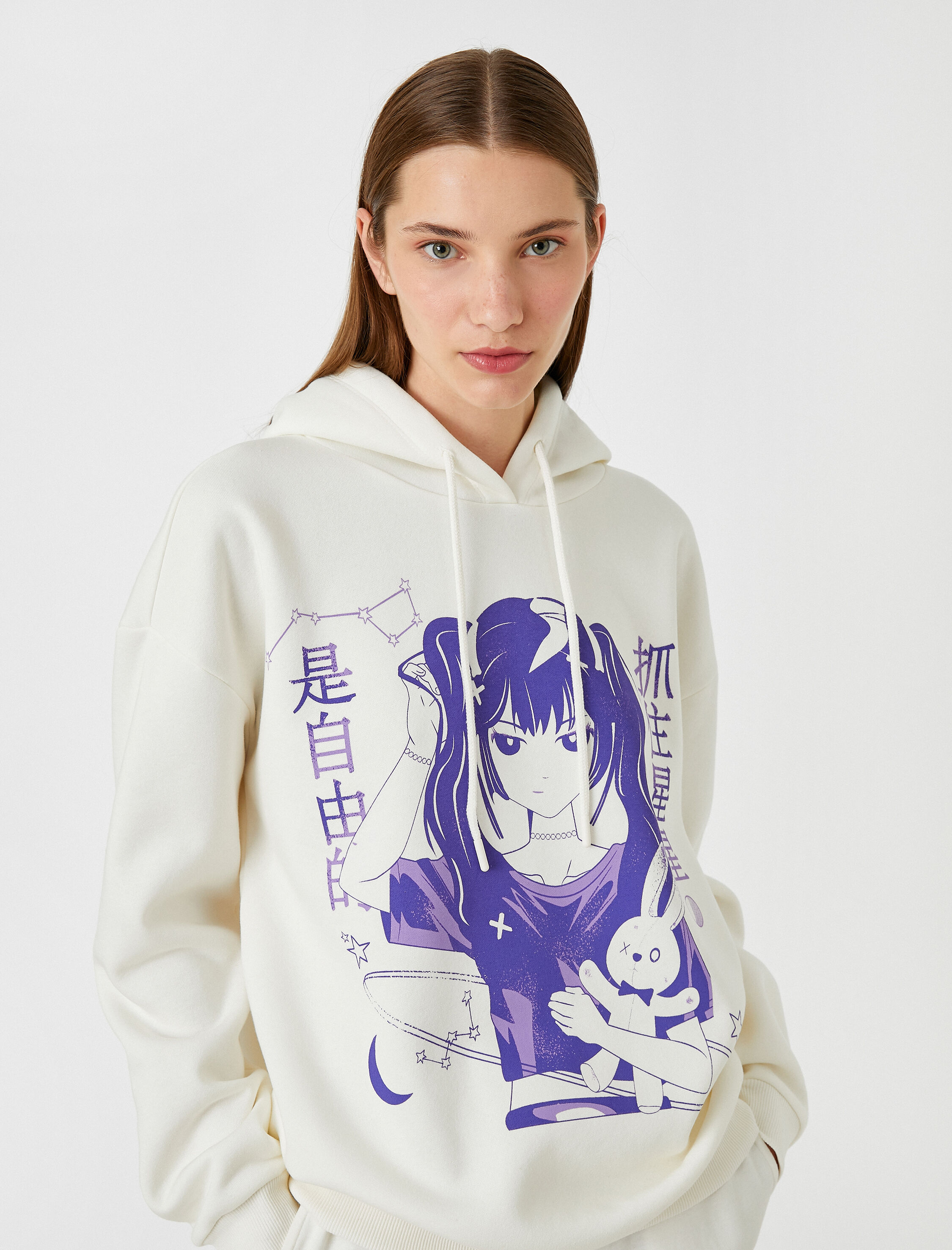   Kapüşonlu Baskılı Sweatshirt İçi Polarlı