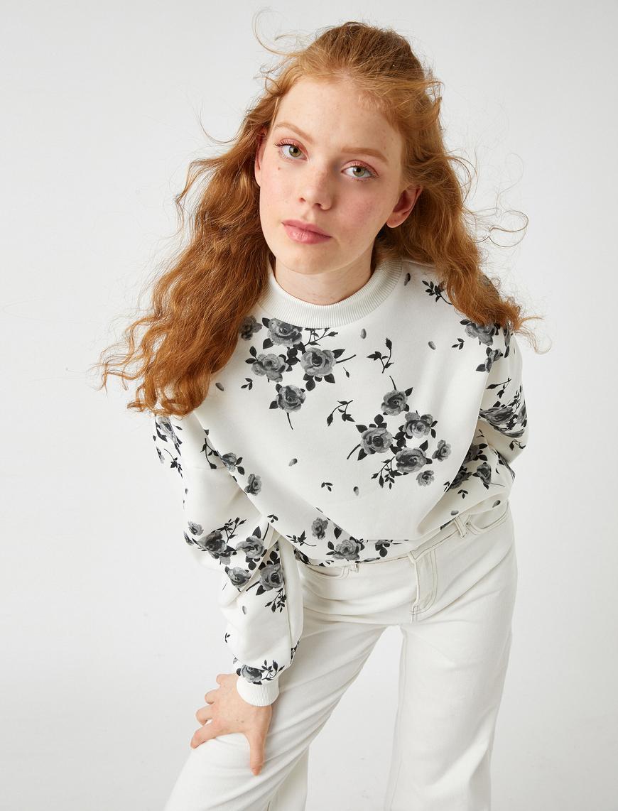   Oversize Bisiklet Yaka Sweatshirt Uzun Kollu İçi Polarlı