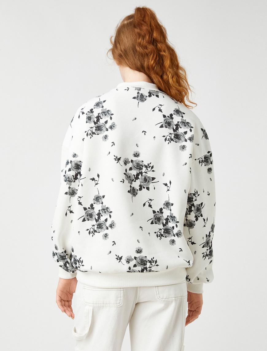   Oversize Bisiklet Yaka Sweatshirt Uzun Kollu İçi Polarlı