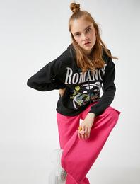 Baskılı Sweatshirt Kapüşonlu İçi Polarlı