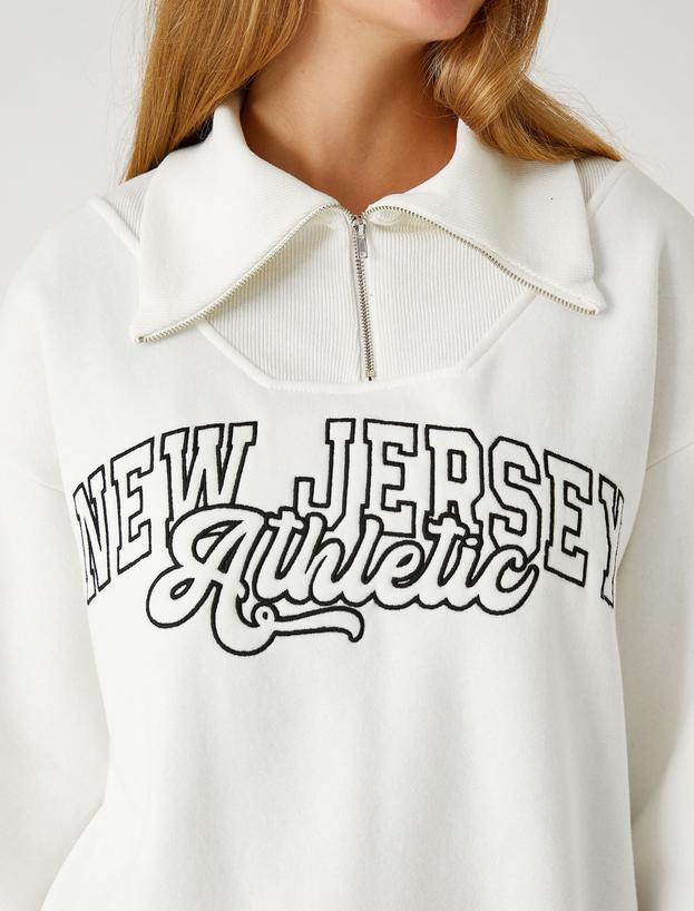   Yakası Fermuarlı Kolej Sweatshirt İçi Polarlı