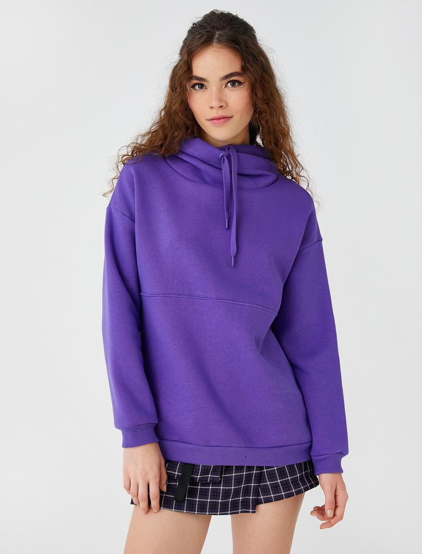   Oversize Kapüşonlu Basic Sweatshirt İçi Polarlı