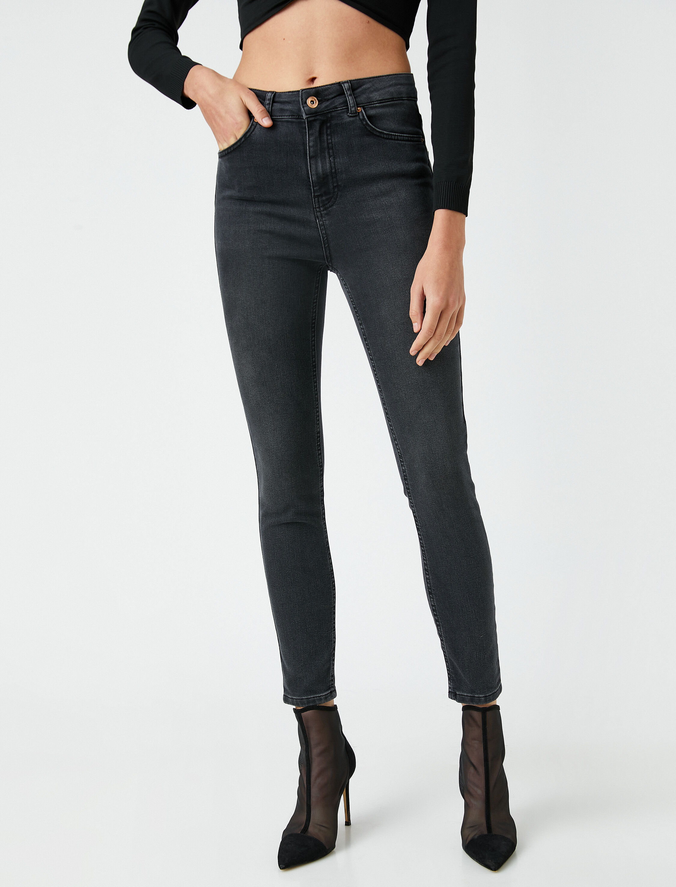   Kot Pantolon Dar Kesim Yüksek Bel Dar Paça Push Up - Carmen Jean