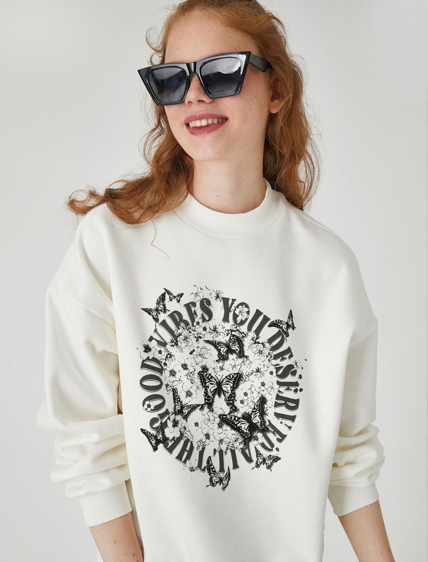   Baskılı Sweatshirt Uzun Kollu İçi Polarlı