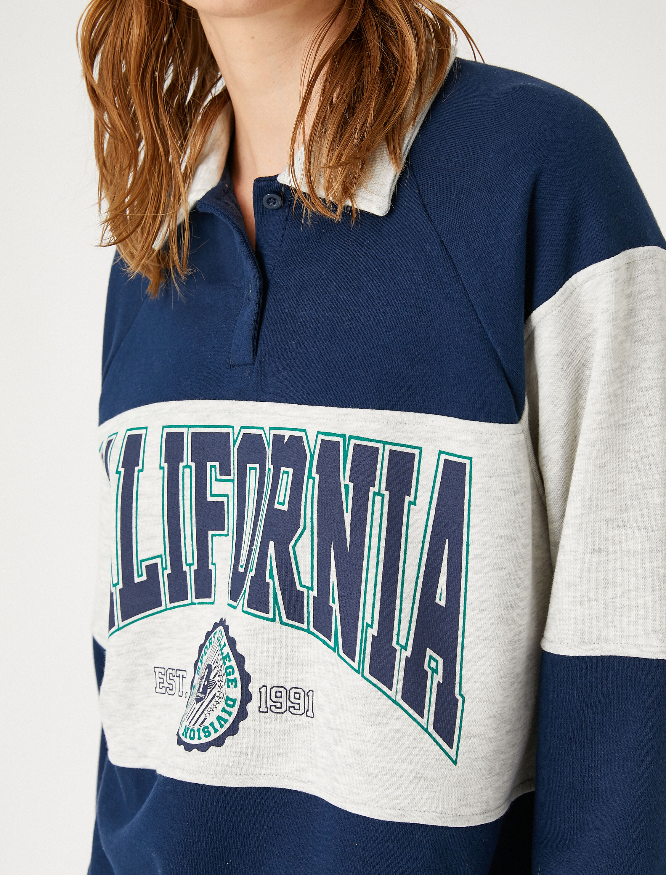   Polo Yaka Kolej Sweatshirt Baskılı