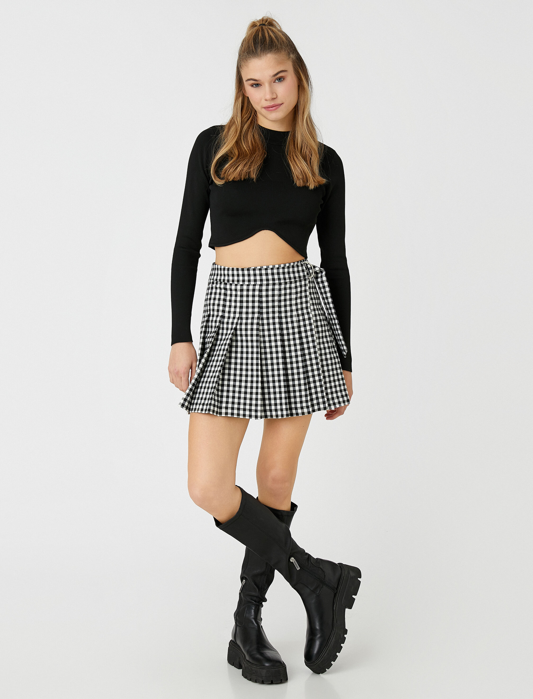   Crop Asimetrik Triko Kazak Uzun Kollu