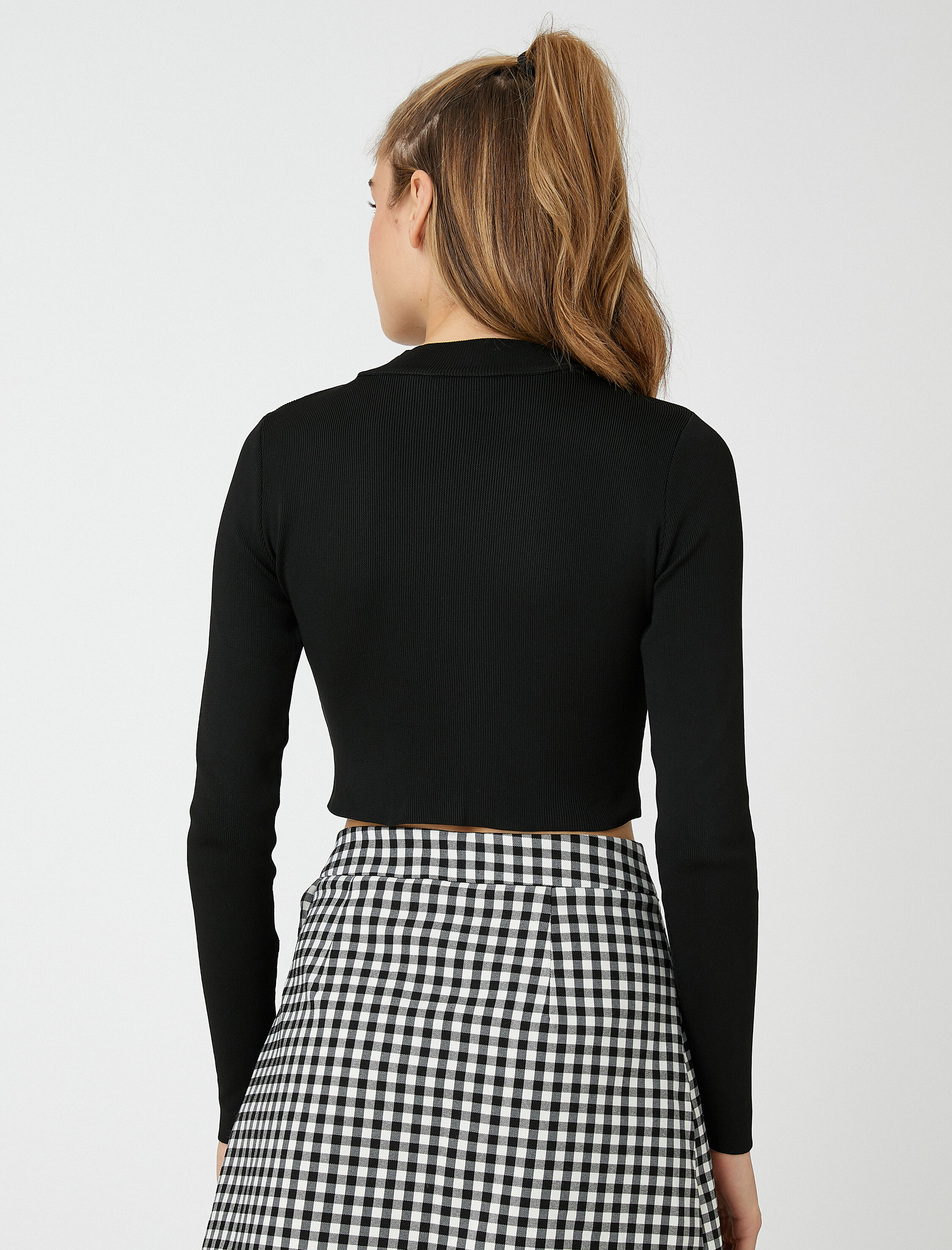   Crop Asimetrik Triko Kazak Uzun Kollu