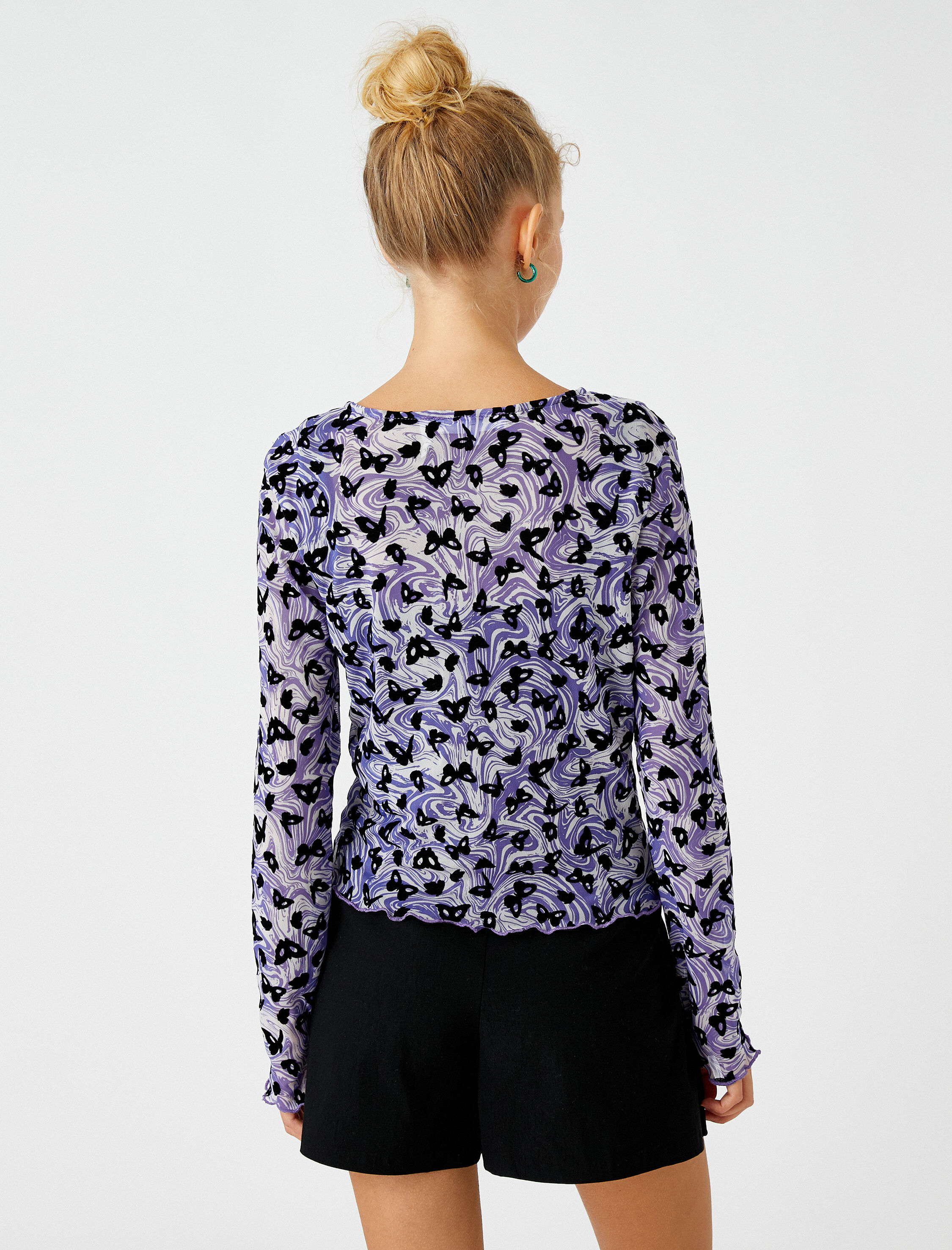   Uzun Kollu Tişört Desenli Bisiklet Yaka