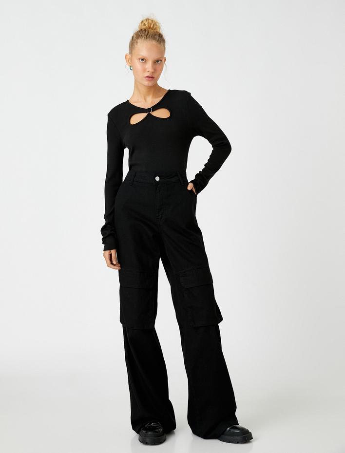  Uzun Kollu Tişört Metal Aksesuarlı