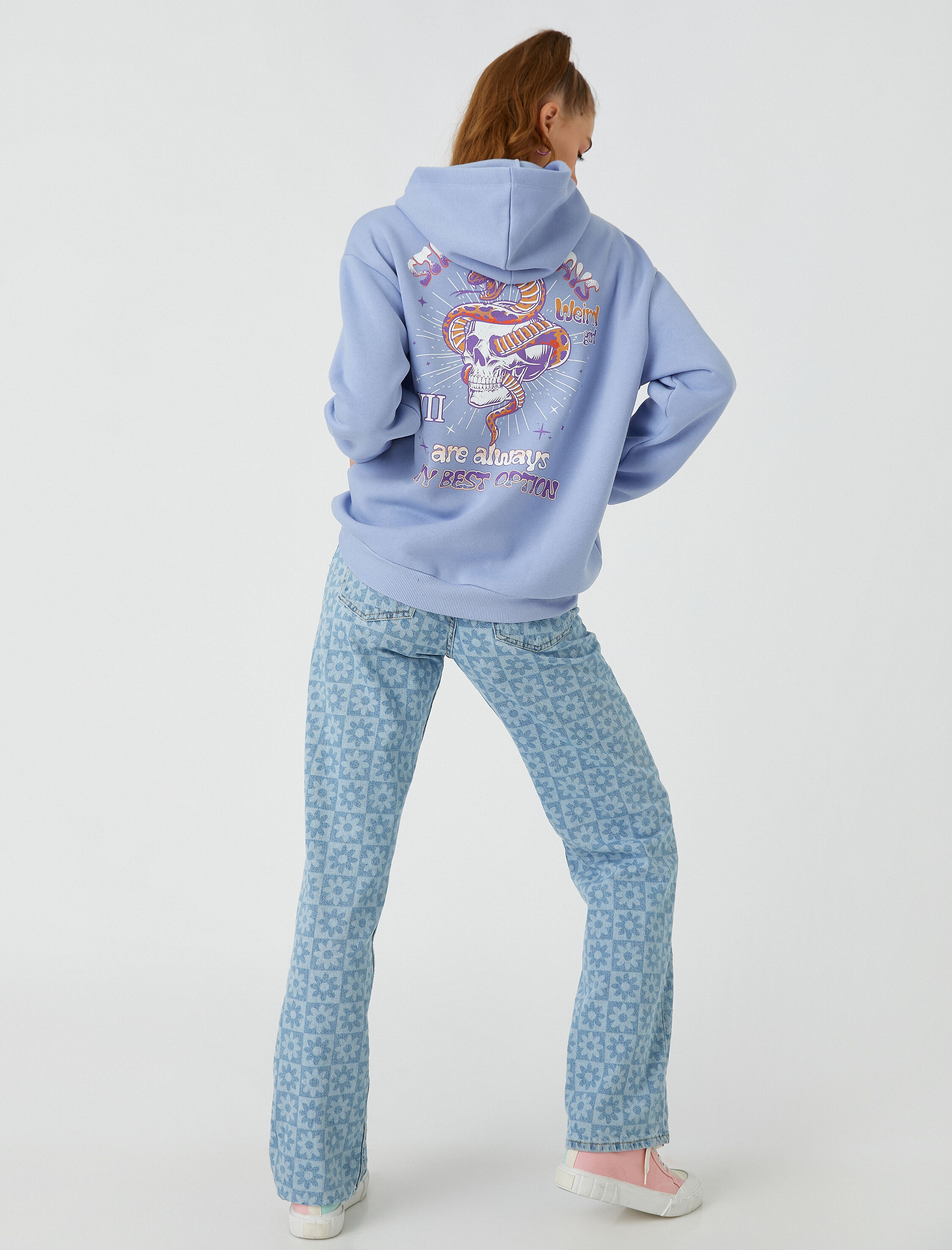   Sırt Baskılı Sweatshirt Oversize İçi Polarlı