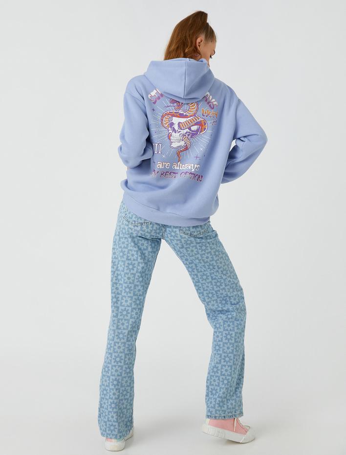  Sırt Baskılı Sweatshirt Oversize İçi Polarlı