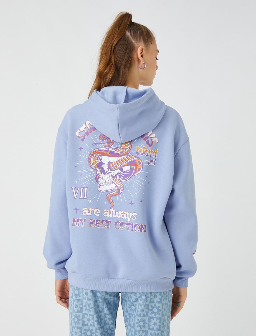   Sırt Baskılı Sweatshirt Oversize İçi Polarlı